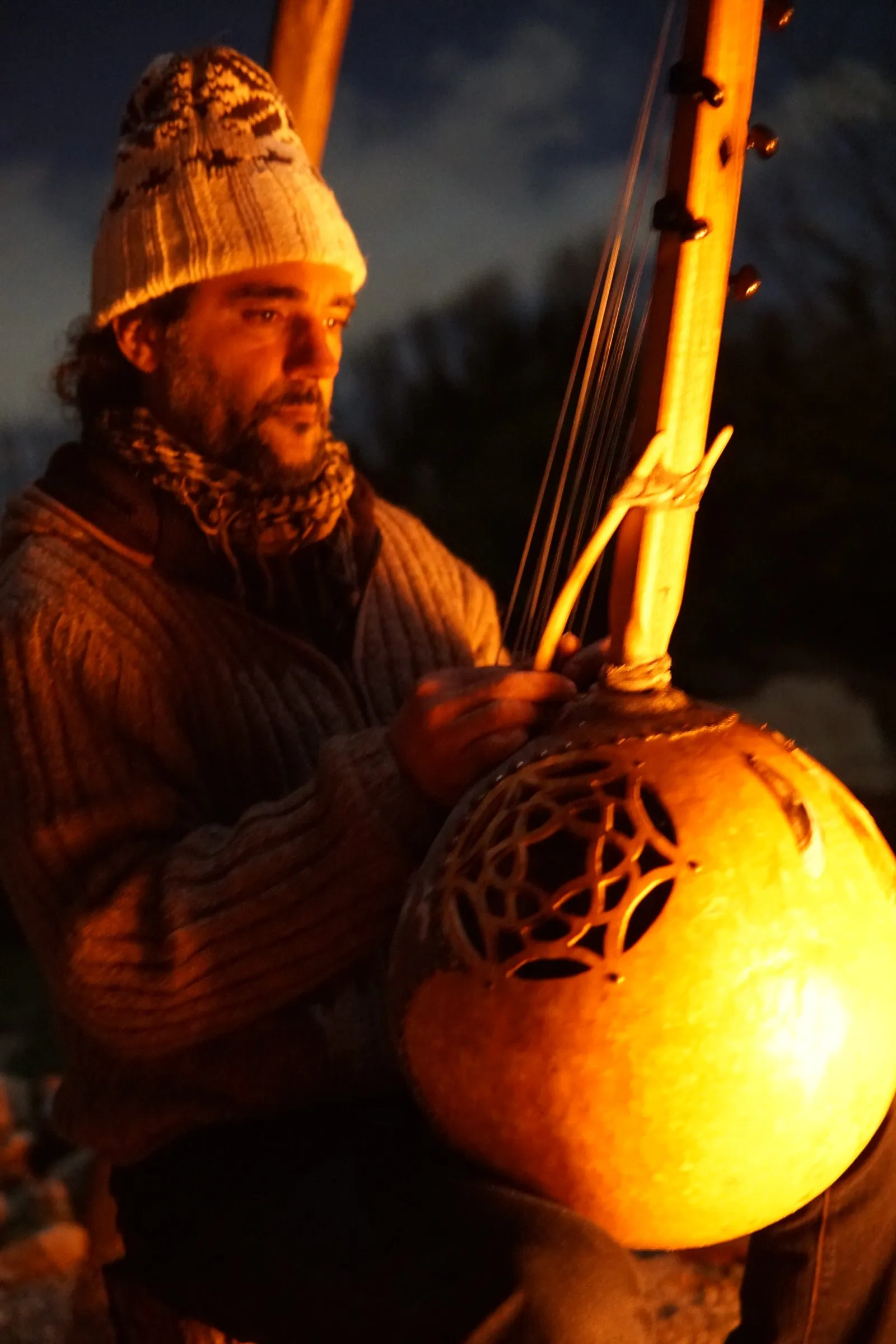Playing the kora at night